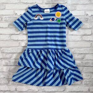 HANNA ANDERSSON | Girl's Blue Stripe Ruffle Dress with Patches